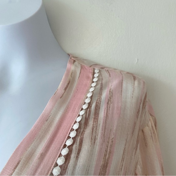 Sage the Label lightweight robe pink taupe striped attached belt semi sheer - Picture 4 of 8